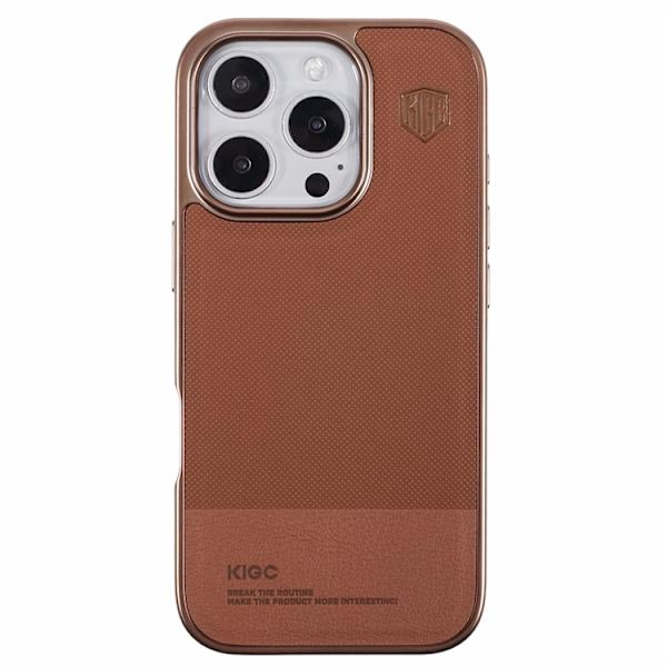 KIGC Mobilskal till iPhone 16 Pro Electroplating PC + TPU + PU - Guld Guld