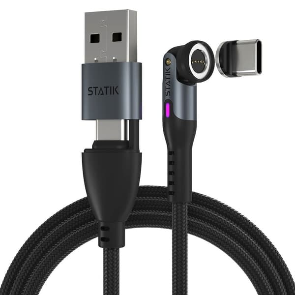 STATIK Kabel 360 Pro Magnetisk Tip USB-C/Lightning/MicroUSB Sort 1m