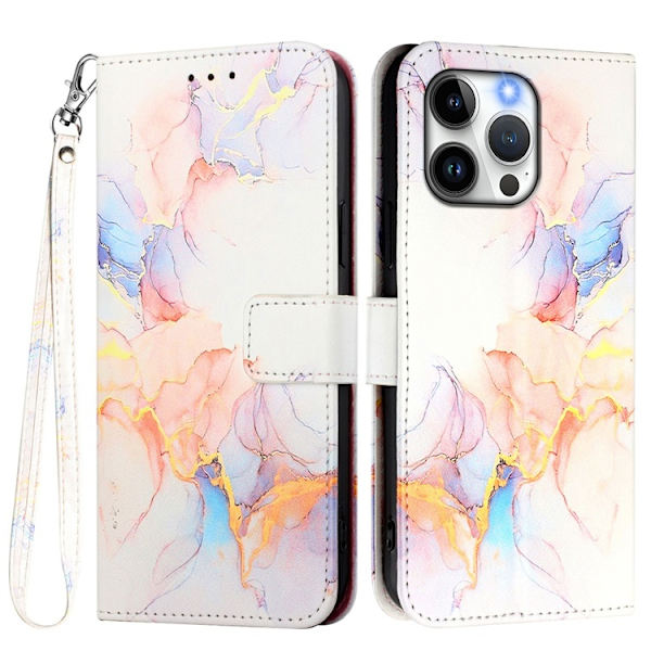 iPhone 16e Plånboksfodral Marble Pattern med Rem LS004 Flerfärgad