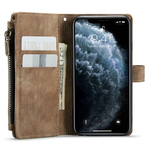 CASEME Konstläder Plånboksfodral för iPhone 11 Pro med rem - Brun