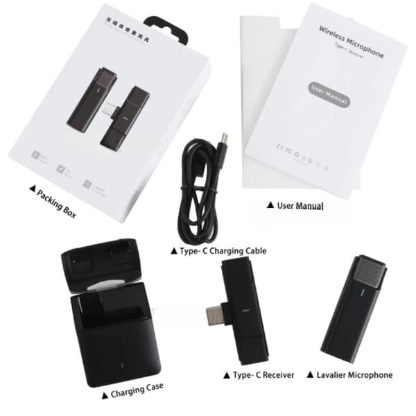 Lavalier Lightning Trådlös Mini 2.4GHz Mikrofoner - Svart Black
