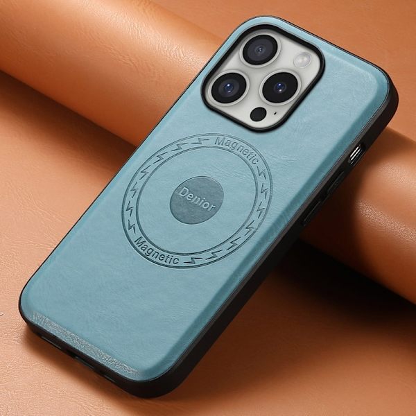 DENIOR A10 Mobilskal till iPhone 16 Pro Max Äkta Läder Blå