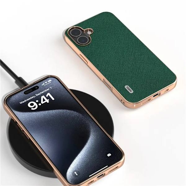 ABEEL Mobilskal till iPhone 16 Plus Äkta Läder Electroplating - Grön Grön