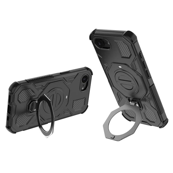Mobilskal till iPhone 16e Shockproof Plast Med Rotating Kickstand - Svart