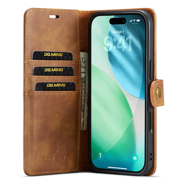 DG.MING iPhone Air Plånboksfodral Äkta Läder Avtagbart - Brun