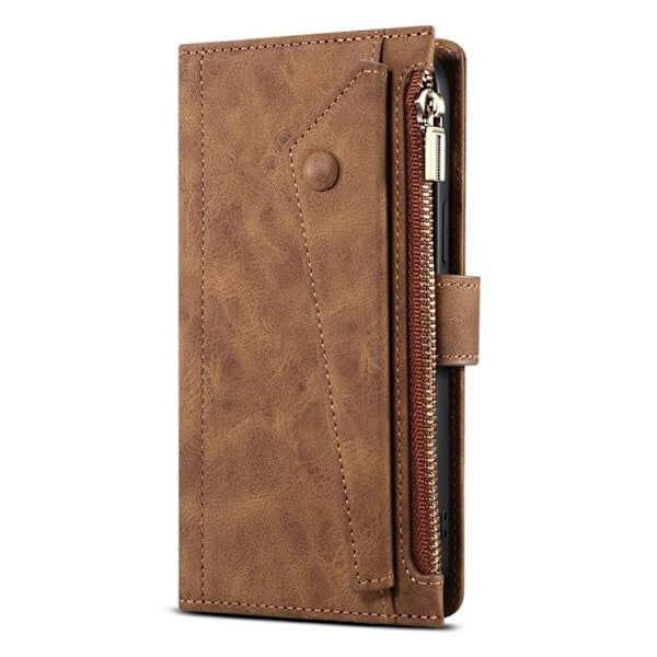 iPhone 14 Pro Max Pungeetui Flap Zipper Strap - Brun Brun