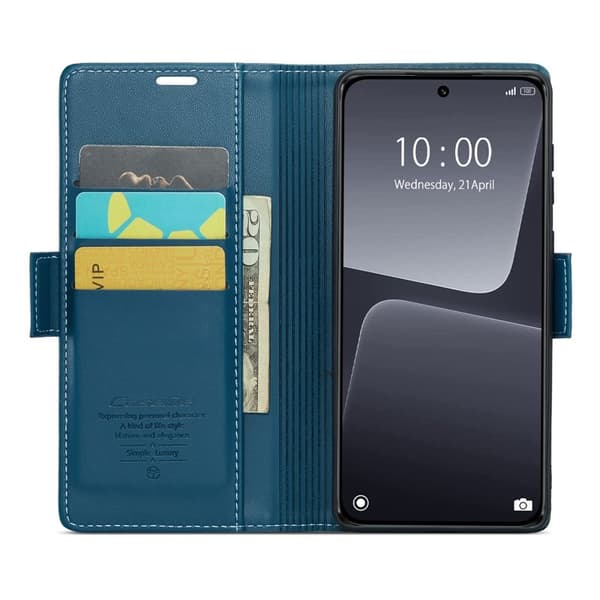 CASEME Xiaomi 13 Plånboksfodral Konstläder RFID-Skydd 3 Kort Blå