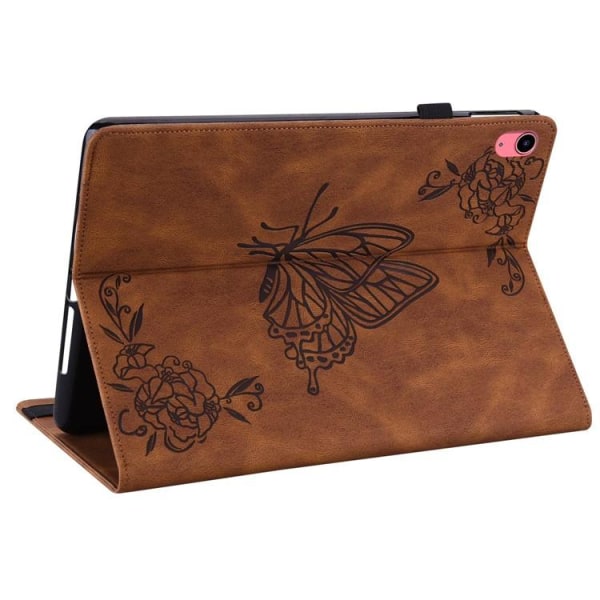 iPad 10.9 (2022) Cover Butterfly Flower Imprinted - Brun