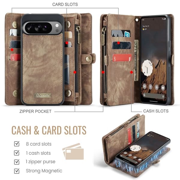 CASEME Plånboksfodral Konstläder till Google Pixel 10 Pro XL - Brun