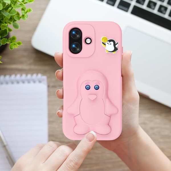 Penguin Mobilskal till iPhone 17 Kickstand Stöttålig EVA - Rosa