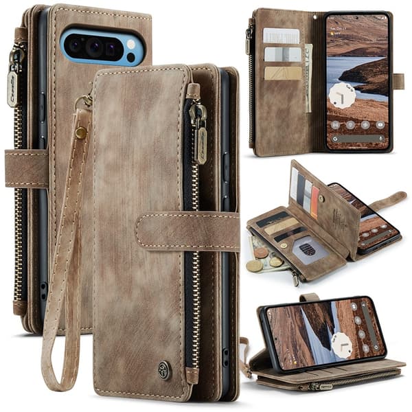 CASEME Google Pixel 10 Pro XL Konstläder Plånboksfodral Zipper C30 - Brun Brun