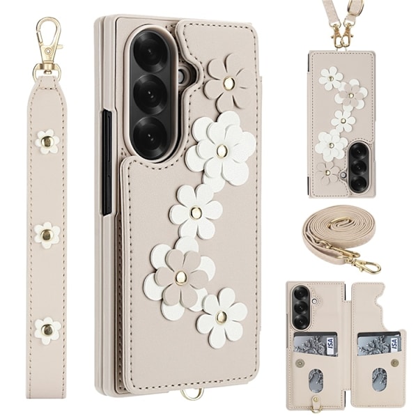 Galaxy Z Fold7 Plånboksfodral Med 2 Remmar - Beige Beige