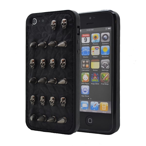 Studded leather pattern FlexiSkal till Apple iPhone 4S/4 (Arrow Skulls) Svart