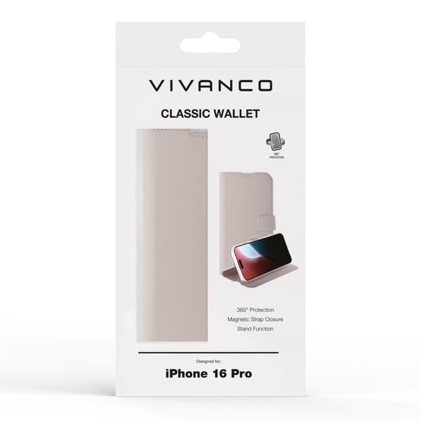 Vivanco Classic Plånboksfodral iPhone 16 Pro Greige