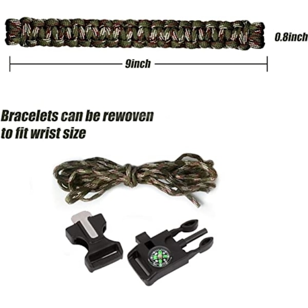 Överlevnadsarmband Paracord l Kompass , Visselpipa , Flintbrandstartare