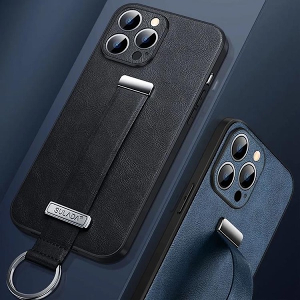 SULADA iPhone 14 Pro Mobilskal Kickstand med Wristband - Svart