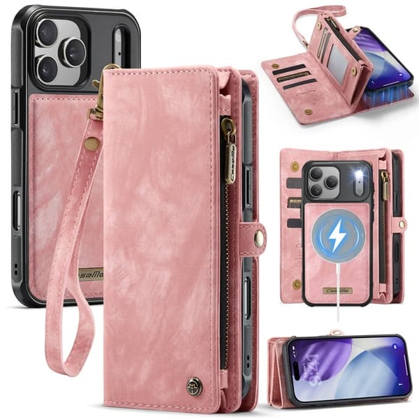 CASEME 008 iPhone 17 Pro Max Plånboksfodral Konstläder med - Rosa
