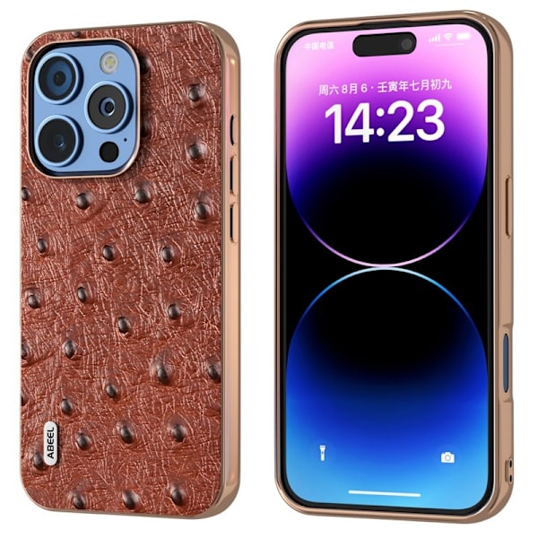 ABEEL Mobilskal till iPhone 16 Pro Max Electroplating Äkta Läder - Brun