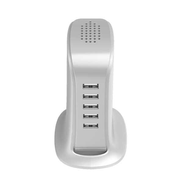 Laddare 5x USB med Inbyggd Strömkabel EU - Vit Vit