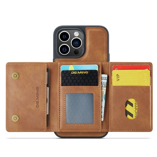 DG.MING M5 Series Mobilskal till iPhone 14 Pro 2-i-1 Plånboksfodral Brun