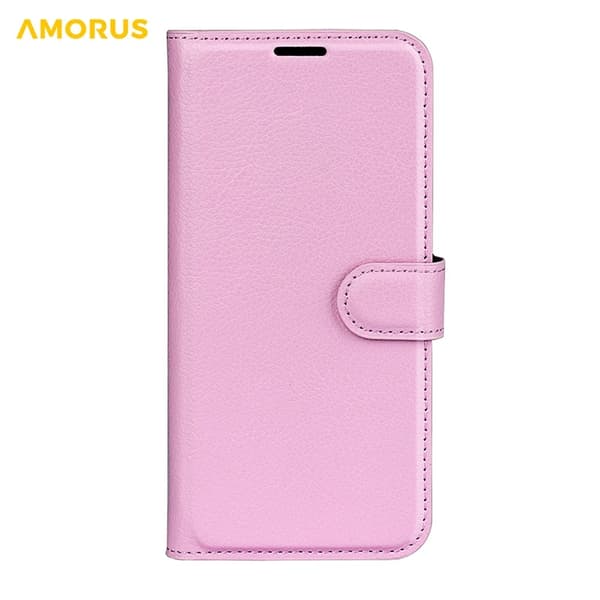 AMORUS iPhone 17 Konstläder Plånboksfodral Flipstativ Litchi - Rosa Rosa