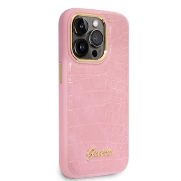 GUESS iPhone 14 Pro Skal Croco Collection - Rosa Rosa