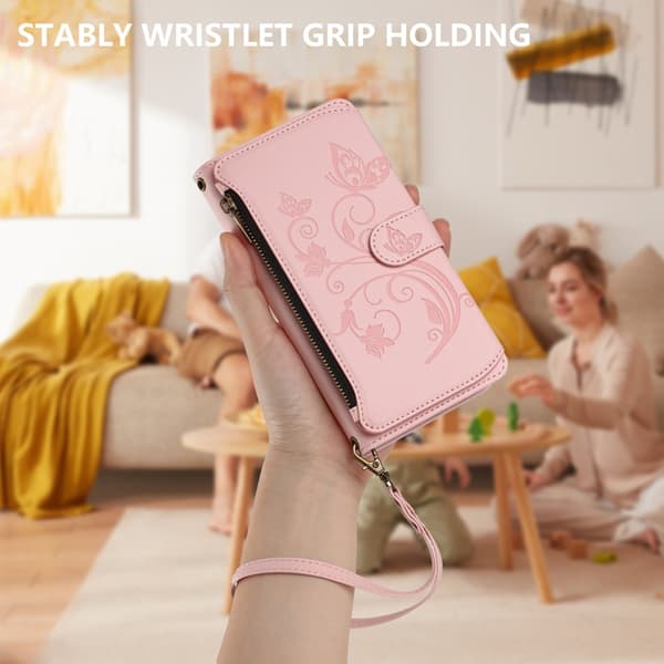 iPhone 17 Pro Max Plånboksfodral Butterfly Floral Imprint - Rosa Rosa