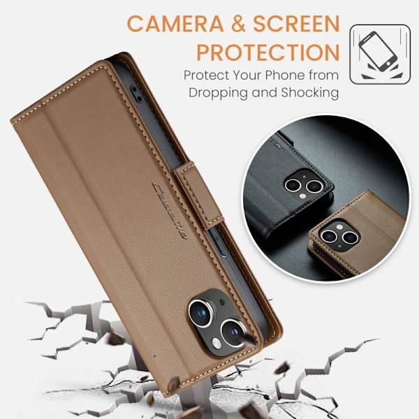 CASEME Plånboksfodral Konstläder för iPhone 13 RFID-Skydd - Brun