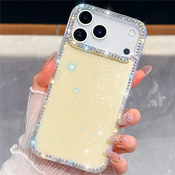 Mobilskal till iPhone 17 Pro Max Rhinestone Edge - Glitter Gul Gul