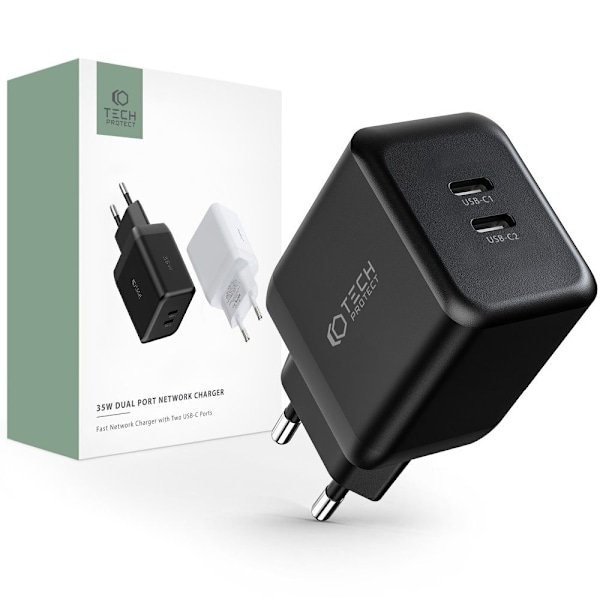 Tech-Protect Nätverksladdare C35W 2-Port - Svart