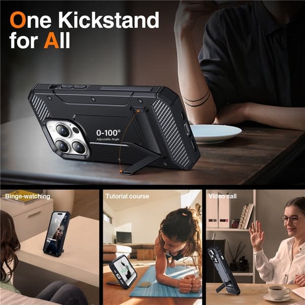 iPhone 13 Pro Mobilcover Kickstand Stødsikkert - Sort Black
