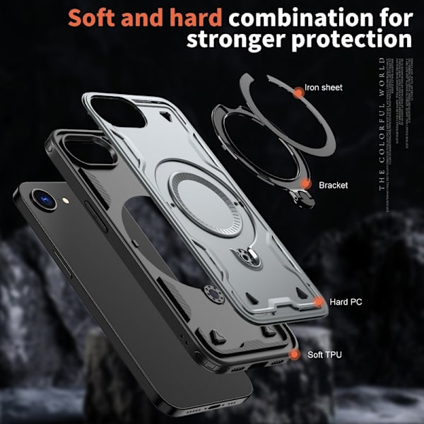 Mobilskal till iPhone 16e Militärskydd Plast Kickstand - Grå