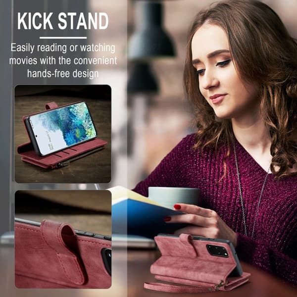 CASEME Konstläder Plånboksfodral för Samsung Galaxy S20 Plus - Röd
