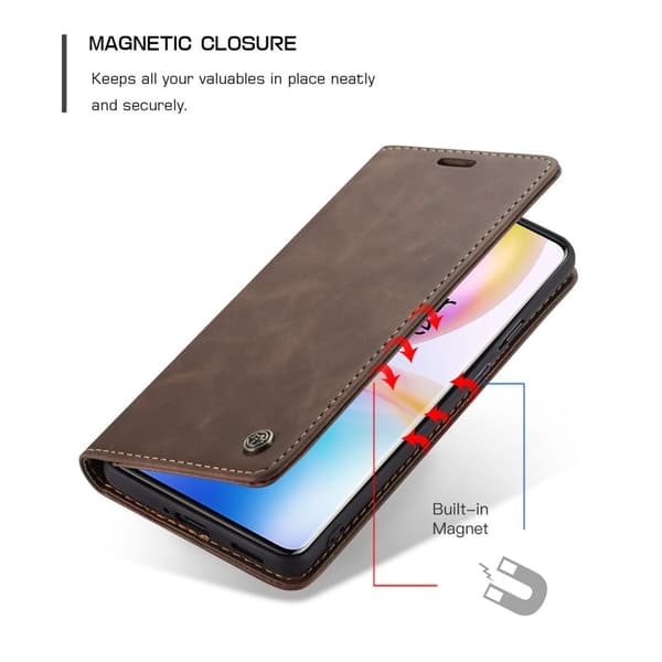 CASEME Auto-absorberande Plånboksfodral Konstläder OnePlus 8 Pro - Brun