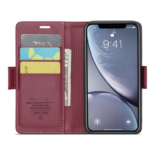 CASEME iPhone XR Plånboksfodral Konstläder RFID-Skydd Röd