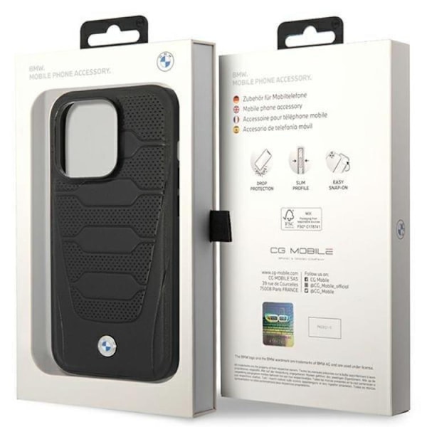 BMW iPhone 14 Pro Mobilskal Magsafe Läder Seats Pattern - Svart Svart