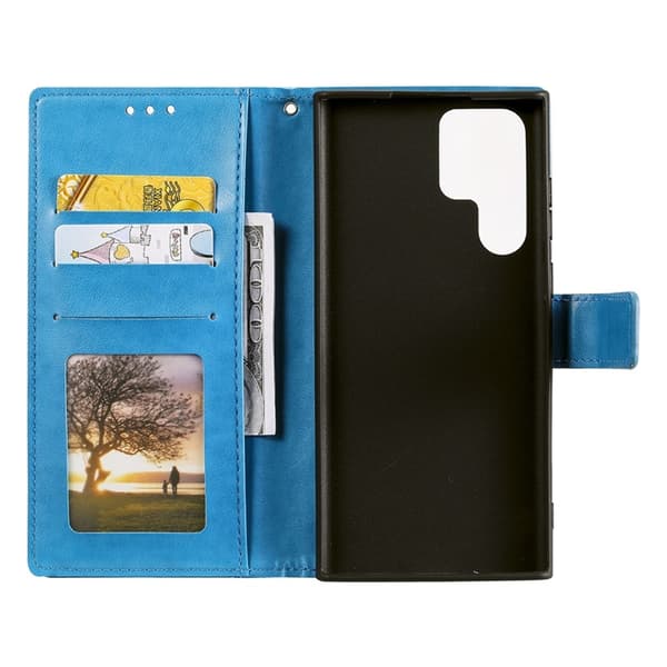 Galaxy S26 Ultra Plånboksfodral Imprinted Totem Konstläder - Blå Blå