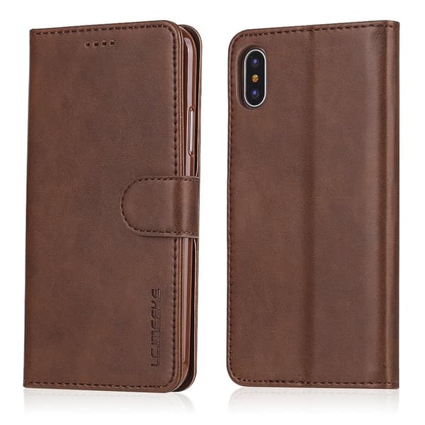 LC.IMEEKE Wallet Stand Mobilskal KonstLäder - Brun för iPhone X/10