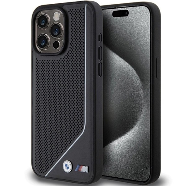 BMW iPhone 15 Pro Max Mobilskal Magsafe Perforated Twisted Line Svart