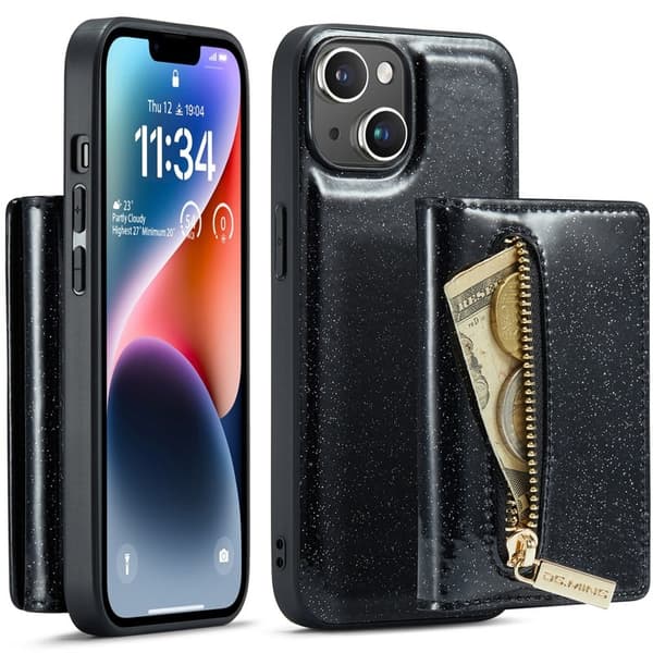 DG.MING M3 Series iPhone 15 Plus Konstläder Plånboksfodral Kickstand Svart
