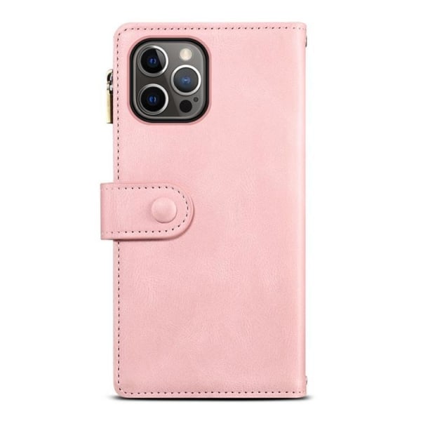 iPhone 14 Pro Plånboksfodral Flap Zipper Strap - Rosa