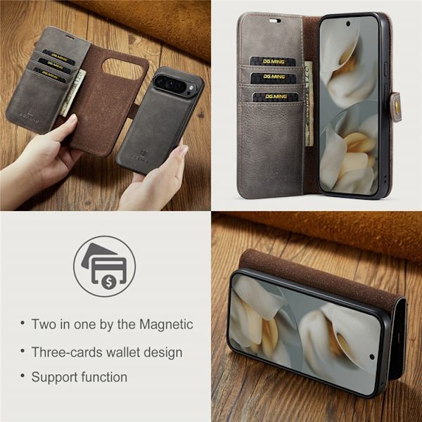 DG.MING Google Pixel 10 Pro XL Plånboksfodral Split Läder - Grå Grå