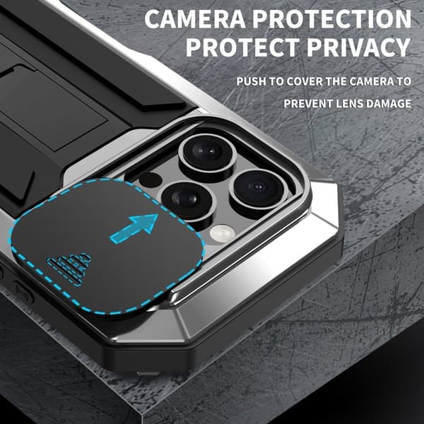 R-JUST Mobilskal till iPhone 16 Pro Kickstand Silicone+Metal+PC Silver