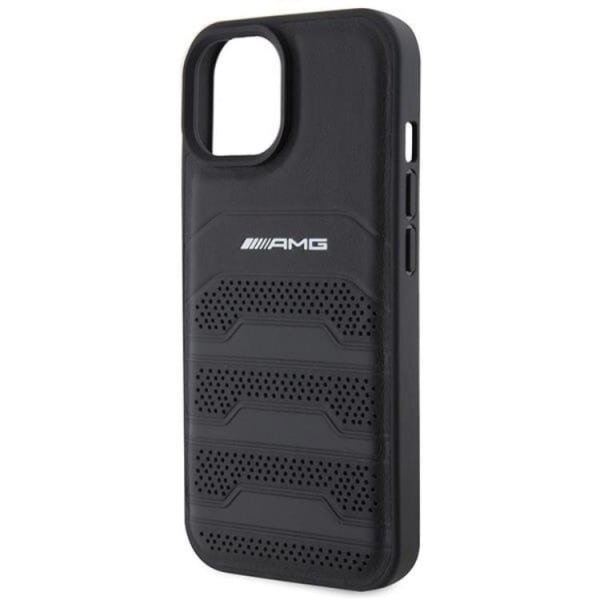AMG iPhone 15 Plus Mobilskal Läder Debossed Lines - Svart