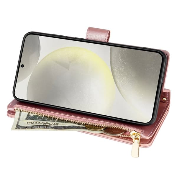 Samsung Galaxy S26 Plus Plånboksfodral Konstläder Rhombus - Roséguld