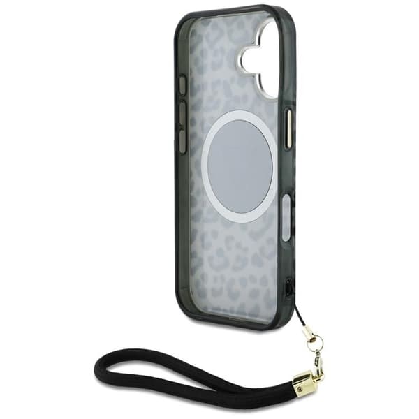 Guess telefontaske til iPhone 16 MagSafe IML Leopard trekantsrem - sort Black