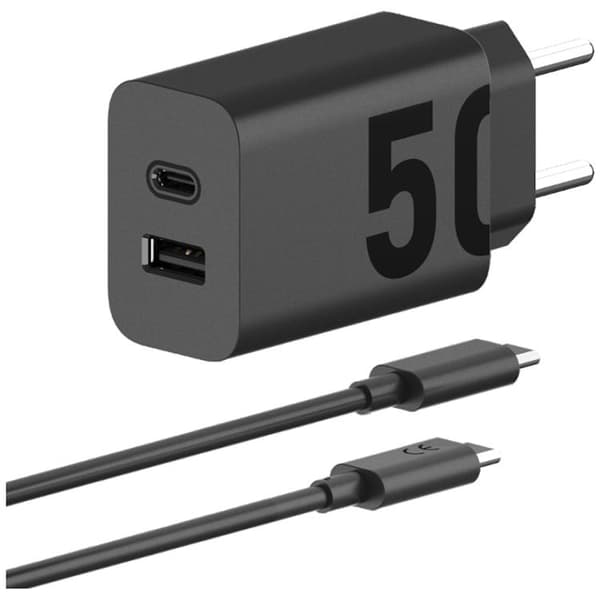 Motorola Hurtigoplader 50W 1xUSB-A 1xUSB-C med 1m Kabel TurboPower - Sort Svart