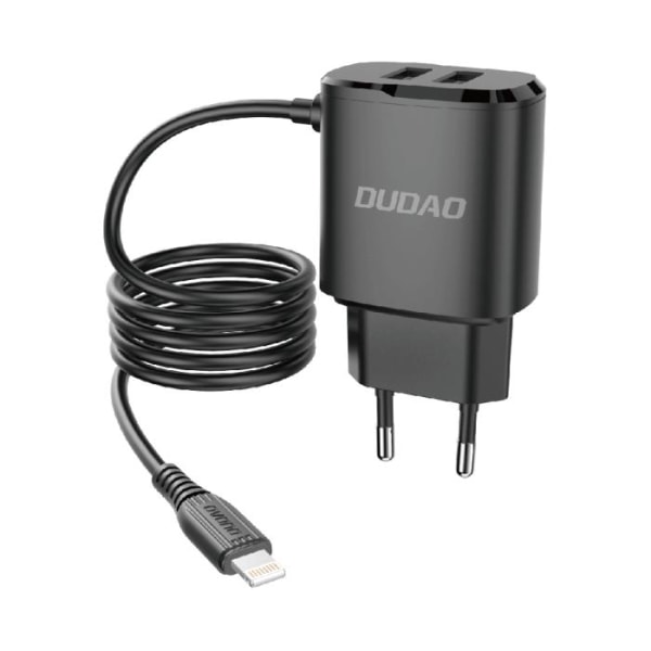 Dudao 2x USB Väggladdare med built-in lightning 12 W Kabel Svart Svart