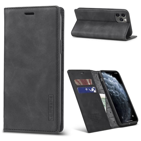LC.IMEEKE iPhone 11 Pro Max Plånboksfodral i Konstläder - Svart