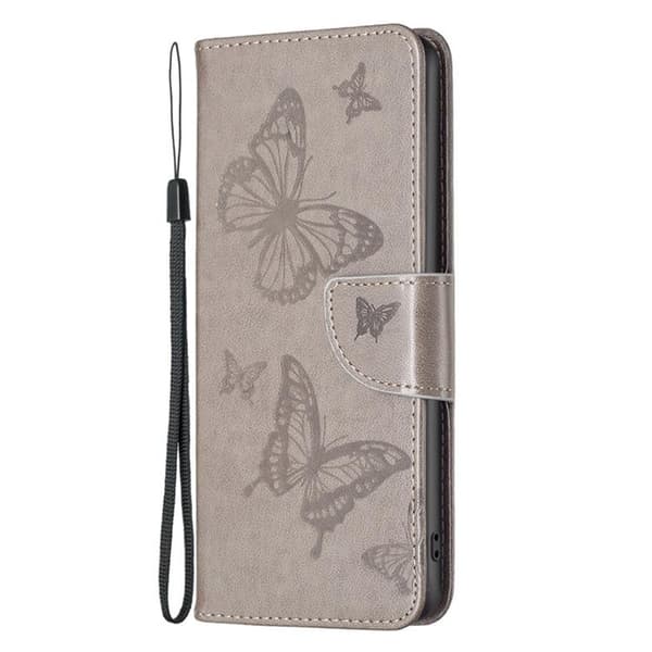 iPhone 14 Pro Plånboksfodral Butterflies Imprinted - Grå Grå